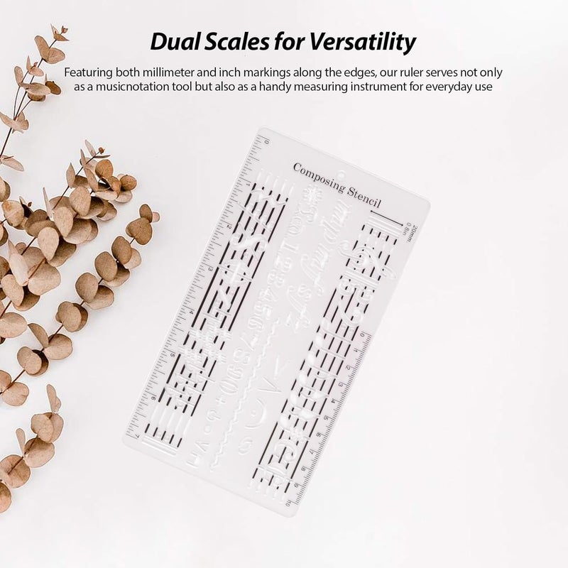 QXBER Composer Template Sheet Music Drawing Sheet Ruler Dual Scales Curve Ruler PP Transparent Silk Screen Printing Music Symbol Manuscript Tool Ruler for Composers and Music Enthusiasts - Image 3
